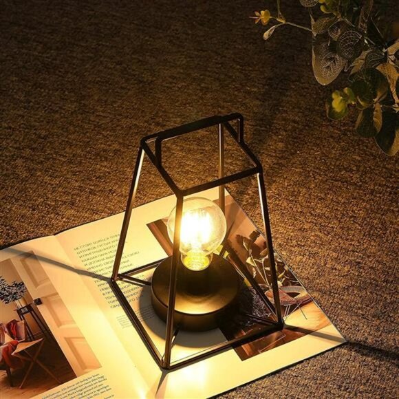 JHY DESIGN Retro Style Geometric Table Lamp 10''High Simple Iron Art Cordless - Picture 6 of 6